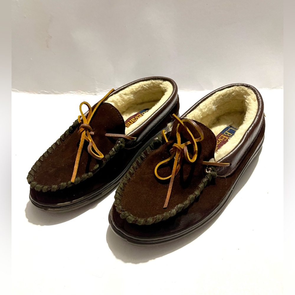 LB Evans sleepers brown leather fleece insulated loafers comfy women’s 7